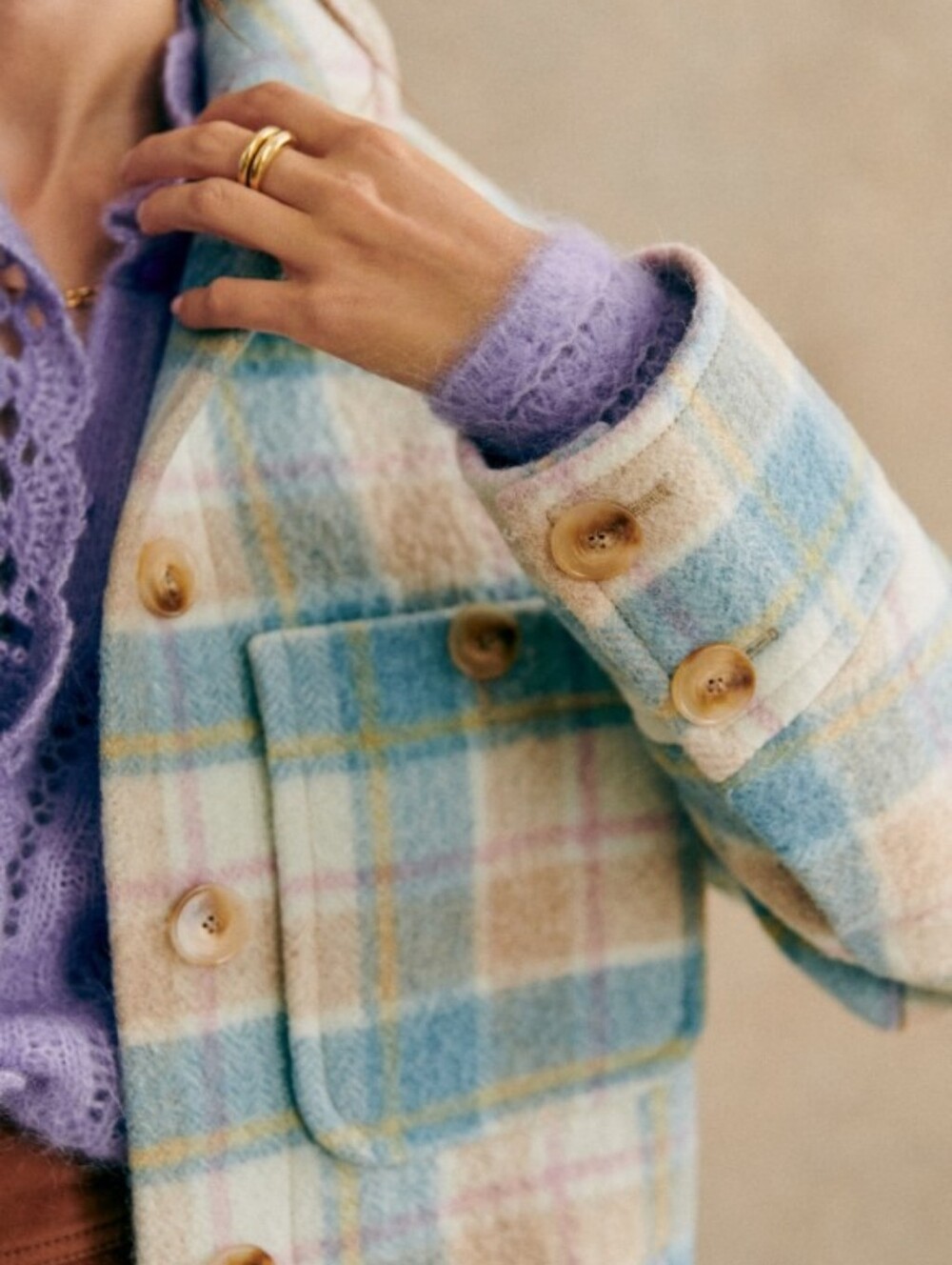 *NWT* [Sezane] Armand Coat In Pastel Tartan, 100% Wool, Size 38/6 - Picture 2 of 12